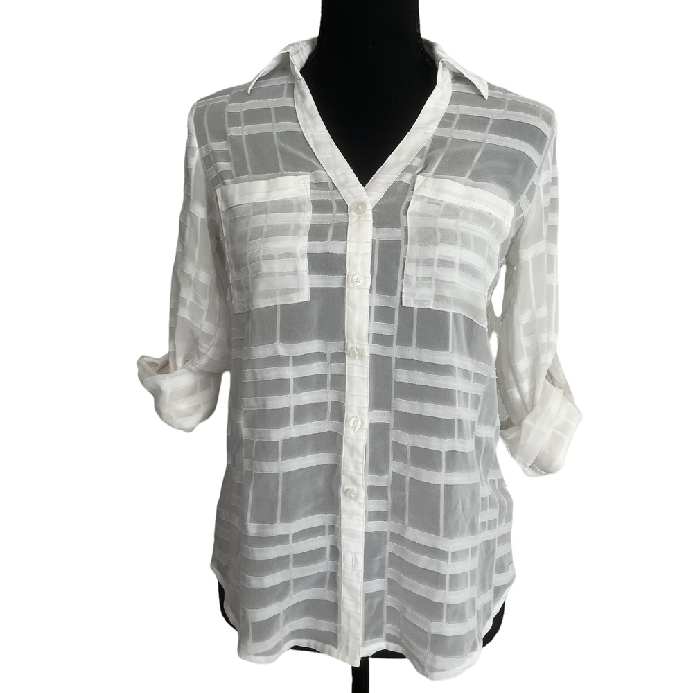 Express Portofino White Silk Button Down, Size XS